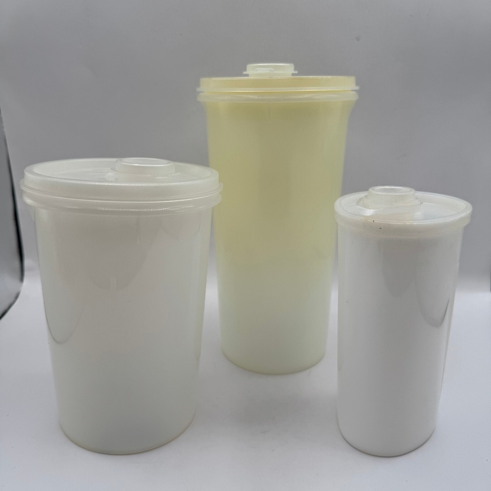 Tupperware Pitcher Canister Set Mixed Sizes White Vintage 3pc with Lids Spout